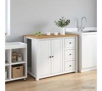 APXESS Lot de 2 îlots de cuisine en pin massif blanc cire de miel 112 x 77 | Design en bois massif, station de préparation polyvalente, portes pliantes pratiques