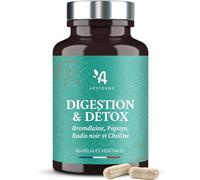 Apyforme - Digestion & Détox - 8000 GDU d'Enzymes Végétales actives - Réduit les Sensations de Lourdeur Gastrique et de Ventre Gonflé après les Repas Copieux - 60 Gélules