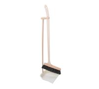 Aqbau HolzI Kit de balayette à main en bois de hêtre avec manche long, balayette en bois de hêtre, pelle en métal, tient debout indépendant, pour parquet et carrelage Blanc
