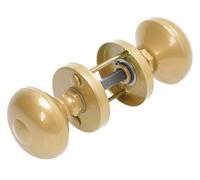 Aqbau Jeu de Poignées de Porte Rondes | Diamètre du cache serrure: 55 mm | Poignée Multitâche doré |Bouton Rotatif | Bouton Aluminium | Poignée de Porte Extérieure