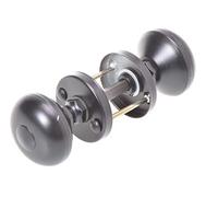 Aqbau Jeu de Poignées de Porte Rondes | Diamètre du cache serrure: 55 mm|Poignée Multitâche Noire |Bouton Rotatif | Bouton Aluminium | Poignée de Porte Extérieure