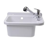 Aqbau Lavabo avec robinetterie - Blanc - 50 cm - Avec mitigeur extensible - Lavabo de cave
