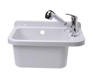 Aqbau Lavabo avec robinetterie - Blanc - 50 cm - Avec mitigeur extensible - Lavabo de cave
