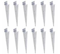 Aqbau Lot de 12 Support Poteau Bois - Support de Poteau à Enfoncer Universel en L - Fixation robuste pour Poteaux Bois et Jardin - Douille à Frapper Galvanisée à Chaud 40x500mm