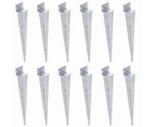 Aqbau Lot de 12 Support Poteau Bois - Support de Poteau à Enfoncer Universel en L - Fixation robuste pour Poteaux Bois et Jardin - Douille à Frapper Galvanisée à Chaud 40x500mm