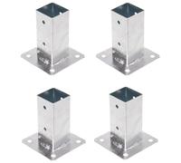 Aqbau Lot de 4 supports de poteau à visser - 50 x 50 mm - Ancrage à visser - Douille de sol avec plaque de cheville - Sabots de poteau à visser - Galvanisés à chaud