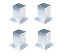 Aqbau Lot de 4 supports de poteau à visser - 90 x 90 mm - Ancrage à visser - Douille de sol avec plaque de cheville - Sabots de poteau à visser - Galvanisés à chaud