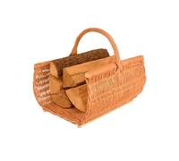 Aqbau Panier à bûches de cheminée 50 x 38 cm en osier avec lattes en bois - Support stable pour bois de cheminée - Panier à bois de chauffage fait à la main pour le rangement ou la décoration