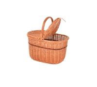 Aqbau® Panier de pique-nique naturel en osier avec couvercle 40 x 40 x 28 cm, panier à provisions tressé en osier, panier à champignons, panier en osier avec poignée, panier de pique-nique tissé à la