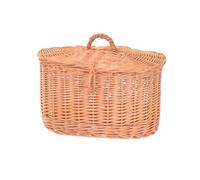 Aqbau® Panier de rangement en osier avec couvercle - Corbeille de rangement en osier naturel, panier à cosmétiques pour la salle de bain et la chambre à coucher, boîte tressée avec poignée, env. 26 ×