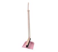 Aqbau Premium HolzI Set Pelle et Balayette Long Manche Rose - Balai et Pelle avec Long Manche en Bois de Hêtre et Crin - Pelle en Métal - Tient Debout - Pour Parquet & Carrelage