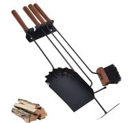 Aqbau Serviteur de cheminée à suspendre au mur 4 pièces - Noir - Avec pelle à cendres - Accessoire de cheminée moderne - Ustensile de cheminée - Tisonnier - Ustensile de cheminée - Avec pelle
