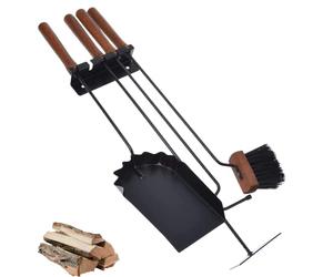 Aqbau Serviteur de cheminée à suspendre au mur 4 pièces - Noir - Avec pelle à cendres - Accessoire de cheminée moderne - Ustensile de cheminée - Tisonnier - Ustensile de cheminée - Avec pelle