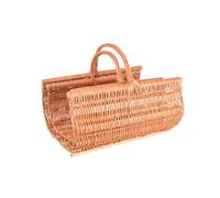 Aqbau® Set de 2 corbeilles à bois de cheminée en osier avec lattes en bois - Porte-bois de cheminée stable - Panier fait main pour bois de feu, rangement ou décoration, corbeilles en bois, panier à