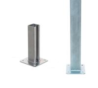 Aqbau Support de poteau 50 × 50 mm argenté - Plaque de sol à visser pour clôture double fil - Acier galvanisé à chaud pour poteaux de clôture, brise-vue, clôture de jardin, fixation universelle de