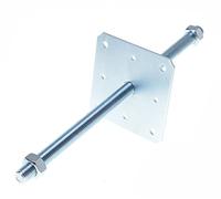 Aqbau® Support de poteau - Pied de support réglable en hauteur - Galvanisé - Pied de sol en béton - Pour sceller le béton - Support de poteau réglable - Filetage M24 mm - Avec tournevis - 160 x 160 x