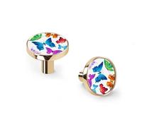 AQCDPJYU Paquet de 6 boutons d'armoire et crochets muraux papillons colorés, poignées de tiroir modernes en alliage de zinc massif à base noire for commode de salle de bain de cuisine(Golden)