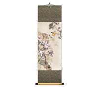 AQCDPJYU Rouleau de soie peint à partir de fleurs et d'oiseaux, style oriental, fait main, idéal for décorer un salon ou comme cadeau de pendaison de crémaillère.(Retro,40L x 128W cm)