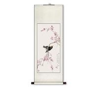 AQCDPJYU Rouleau peint chinois aux fleurs et aux oiseaux, art traditionnel fait main for couloir, décoration Feng Shui for chambre, collection de cadeaux for les fêtes(Creamy White J,40L x 119W cm)