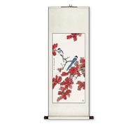 AQCDPJYU Rouleau peint chinois aux fleurs et aux oiseaux, art traditionnel fait main for couloir, décoration Feng Shui for chambre, collection de cadeaux for les fêtes(Creamy White C,79L x 186W cm)