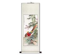 AQCDPJYU Rouleau peint chinois aux fleurs et aux oiseaux, art traditionnel fait main for couloir, décoration Feng Shui for chambre, collection de cadeaux for les fêtes(Creamy White B,79L x 186W cm)