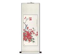 AQCDPJYU Rouleau peint chinois aux fleurs et aux oiseaux, art traditionnel fait main for couloir, décoration Feng Shui for chambre, collection de cadeaux for les fêtes(Creamy White F,79L x 186W cm)