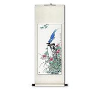 AQCDPJYU Rouleau peint chinois aux fleurs et aux oiseaux, art traditionnel fait main for couloir, décoration Feng Shui for chambre, collection de cadeaux for les fêtes(Creamy White L,40L x 119W cm)