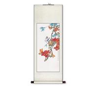AQCDPJYU Rouleau peint chinois aux fleurs et aux oiseaux, art traditionnel fait main for couloir, décoration Feng Shui for chambre, collection de cadeaux for les fêtes(Creamy White D,40L x 119W cm)