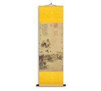 AQCDPJYU Rouleau peint vintage représentant un paysage d'automne, art mural en soie chinoise for la décoration du salon, suspension Feng Shui orientale(Yellow,50L x 158W cm)