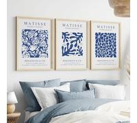 AQCQDQ Matisse Lot de 3 posters modernes abstraits géométriques bleus Henri Matisse fleurs posters sur toile pour salon, chambre à coucher, sans cadre (30 x 40 cm)
