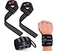 AQF 18" Bande Poignet Musculation & Rembourrées Sangle De Tirage Musculation Set (1 Paire De Chaque), Maintien Poignet Kit pour Muscu, Powerlifting, Deadlift & Fitness Hommes Et Femmes