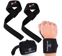 AQF 18" Bande Poignet Musculation & Rembourrées Sangle De Tirage Musculation Set (1 Paire De Chaque), Maintien Poignet Kit pour Muscu, Powerlifting, Deadlift & Fitness Hommes Et Femmes