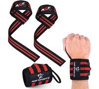 AQF 18" Bande Poignet Musculation & Rembourrées Sangle De Tirage Musculation Set (1 Paire De Chaque), Maintien Poignet Kit pour Muscu, Powerlifting, Deadlift & Fitness Hommes Et Femmes