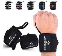 AQF Bande Poignet Musculation (Paire) - IPL USPA Approuvé 45cm Protege Poignet Musculation Homme et Femme - Sangle Poignet Musculation, Fitness Attelle Poignet avec Boucle Pouce (Intégral Noir)