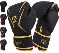 AQF Gants De Boxe Sac De Frappe Cuir pour Gants MMA et Arts Martiaux, Pao Boxe (6 oz, Or)