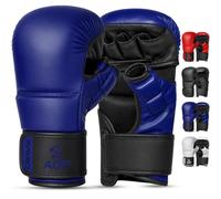 AQF Gants MMA, Gant de Boxe Paume Ouverte Grappling Muay Thai Entraînement | Gant Sparring, Cuir Rex, Maintien Poignet Quick-EZ 30 cm, Design à Doigts Séparés, Kickboxing Arts Martiaux, Homme Femme