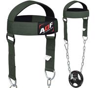 AQF Harnais réglable pour la tête, Ceinture de Musculation pour Le Cou, chaîne d'haltérophilie, rembourrée en néoprène. (Militaire Vert)