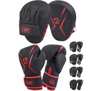 AQF Kit Gants de Boxe & Pattes d'ours, MMA Muay Thai Kickboxing 8-16 Oz | Kit Complet, Rembourrage Multicouche, Design Respirant, Entraînement, Karate & Arts Martiaux, Boxing Glove avec Pao Boxe