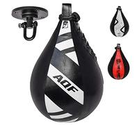 AQF Punching Ball Adulte Sac de Boxe en Cuir avec Fixations Kit d'entraînement Poire de Vitesse MMA et Pivotant Rotule Plafond (Noir & Blanc)