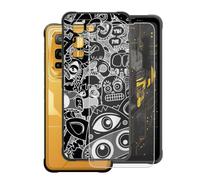 AQGGIIXY Coque Noire Imprimé et Verre pour Blackview Fort 5 - W18