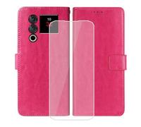 AQGGIIXY Coque pour Doogee Blade 10 Power (6.56") avec Verre trempé en Film Protecteur, PU Flip Housse Etui, Fonction Stand avec Fente Carte Cuir Cover Case - Rosered