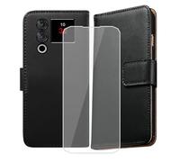AQGGIIXY Coque pour Doogee Blade 10 Power (6.56 Pouces), Housse Pochette de Carte Portefeuille en Cuir avec Rabat + Verre trempé écran Film Protecteur, Étui Cover Noir pour Doogee Blade 10 Power