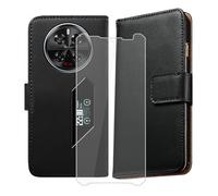 AQGGIIXY Coque pour Doogee V40 Pro (6.78 Pouces), Housse Pochette de Carte Portefeuille en Cuir avec Rabat + Verre trempé écran Film Protecteur, Étui Cover Noir pour Doogee V40 Pro