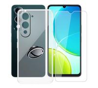 AQGGIIXY Coque pour Vivo Y19s 5G (6.74") Case + Verre Trempé (1 Pièces), Étui Anti-Collision en Silicone Souple Housse avec Support de Téléphone Portable Réglable à 360°