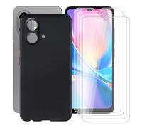 AQGGIIXY Coque pour ZTE Blade A35e 4G (6.52"), avec [4 x Protecteur D'écran en Verre Trempé], Noir Antichoc Souple Silicone TPU Housse Etui Cover Case - Black