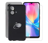 AQGGIIXY Coque pour ZTE Blade A35e 4G (6.52") avec Verre Trempé + Rotation 360 Degrés Anneau Support, Ultra-Mince Noir Antichoc Silicone Souple TPU Housse Etui