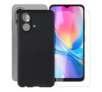 AQGGIIXY Coque pour ZTE Blade A35e 4G (6.52") + Verre Trempé(1 Pièces), Case Protection Résistant Aux Chutes X Silicone Souple Housse Anti-Rayures + Film Protecteur - Black