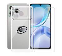 AQGGIIXY Coque pour ZTE Blade A36 (6.75") + Verre Trempé(1 Pièces), Étui Anti-Collision en Silicone Souple Housse Anti-Rayures avec Support de Téléphone Portable Réglable à 360° - SH3