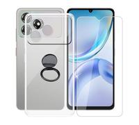 AQGGIIXY Coque pour ZTE Blade A36 Case + Verre Trempé(1 Pièces), Étui Anti-Collision en Silicone Souple Housse Anti-Rayures avec Support de Téléphone Portable Réglable à 360° - SH10