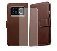 AQGGIIXY Coque + Verre trempé pour Doogee Fire 6 Max (6.72")，PU Leather Flip Étui de téléphone de Style Portefeuille+ Film trempé écran Protecteur - Brown